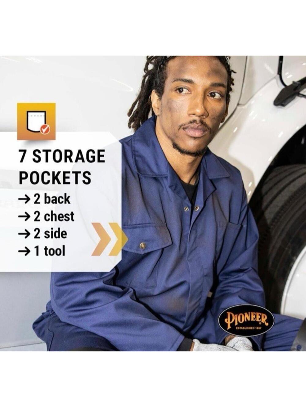Pioneer Heavy Duty Work Coveralls Men's Size 36 Navy Blue Poly Cotton One Piece - Picture 3 of 7